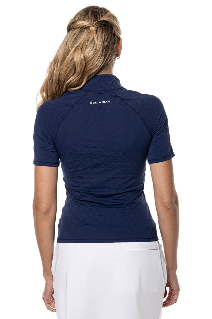 Women's Albatrose Golf Elbow Sleeve Shirt  |  Navy Diamond Jacquard