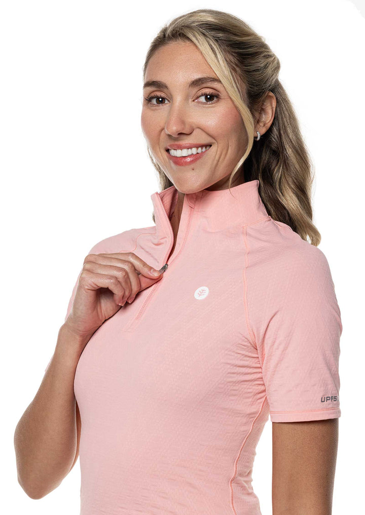 Women's Albatrose Golf Elbow Sleeve Shirt  |  Peachy Pink Diamond Jacquard